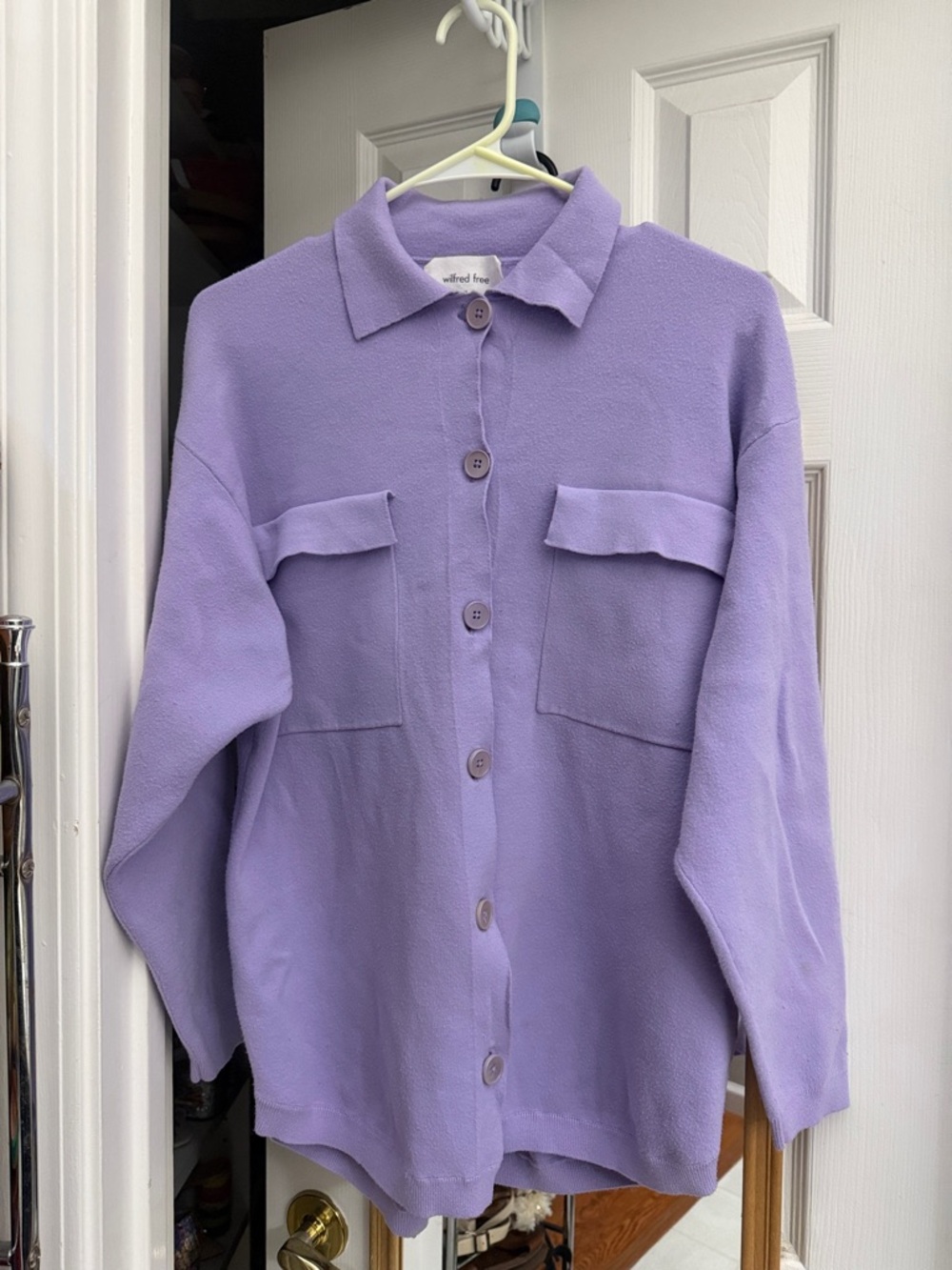 Wilfred Free Lavendar Lilac Button-Up Shacket knit button down